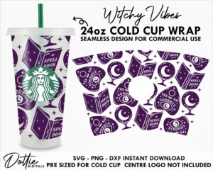 Witchy Vibes Starbucks Cold Cup SVG PNG Dxf 24oz Venti Cup Coffee Tumbler Wrap Halloween