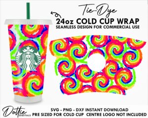 Tie Dye Design Starbucks Cold Cup SVG PNG Dxf 24oz Venti Cup Coffee Tumbler Wrap