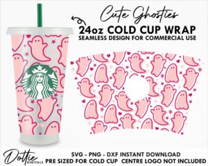 Cute Ghosts Starbucks Cold Cup SVG PNG Dxf 24oz Venti Cup Coffee Tumbler Wrap Halloween