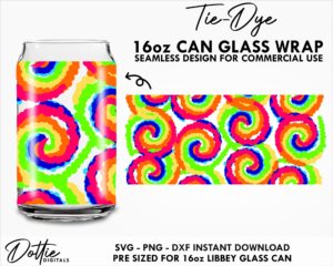 Tie Dye Pattern 16oz Glass Can Cut File SVG PNG Dxf Libbey Wrap Cup