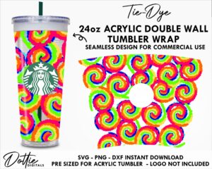 Tie Dye Pattern Starbucks Double Wall 24oz Acrylic Tumbler SVG PNG DXF CutFile Cup