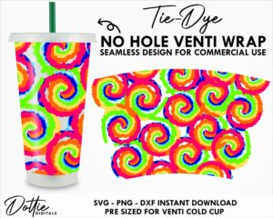 Tie Dye Design Starbucks Cold Cup No Hole SVG PNG DXF No Gap Full Wrap Cutting File 24oz Venti Cup