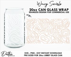 Wavy Swirls Pattern 20oz Libbey Glass Can SVG Libbey Can Wrap Svg PNG DXF