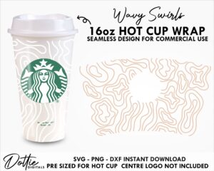 Wavy Swirls Pattern Starbucks Cup SVG Hot Cup PNG DXF Cutting File 16oz Grande Instant Digital Download Travel Coffee