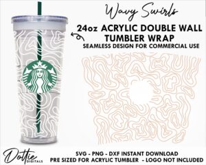 Wavy Swirls Pattern Starbucks Double Wall 24oz Acrylic Tumbler SVG PNG DXF CutFile Cup