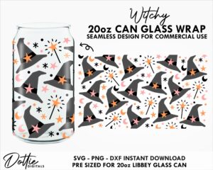 Witch's Hat Halloween 20oz Libbey Glass Can SVG Libbey Can Wrap Svg PNG DXF