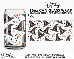 Witch's Hat Halloween 16oz Glass Can Cut File SVG PNG DXF Libbey Wrap Cup