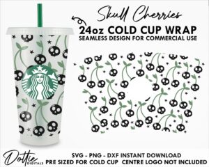 Halloween Cherry Skulls Starbucks Cold Cup SVG PNG Dxf 24oz Venti Cup Coffee Tumbler Wrap