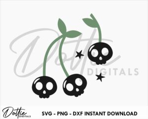 Halloween Cherry Skulls SVG PNG DXF Sublimation Sticker Cutting Craft File Cricut Silhouette