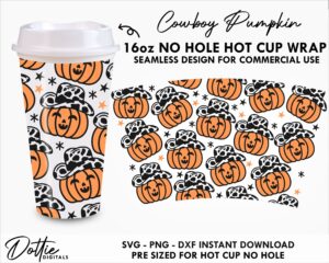 Halloween Cowboy Hats Pumpkins Starbucks No Hole Hot Cup SVG PNG DXF Cutting File 16oz Grande Instant Digital Download Coffee