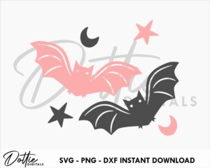 Halloween Night Time Spooky Bats SVG PNG DXF Sublimation Sticker Cutting Craft File Cricut Silhouette