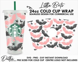 Halloween Cute Night-time Bats Starbucks Cold Cup SVG PNG Dxf 24oz Venti Cup Coffee Tumbler Wrap Halloween