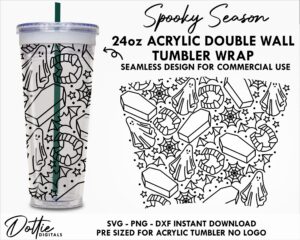 Spooky Halloween Season Collection Starbucks No Hole Double Wall 24oz Acrylic Tumbler SVG PNG DXF CutFile Cup