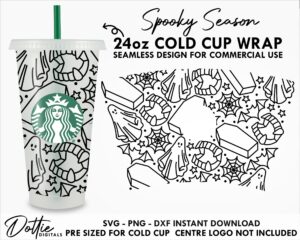 Spooky Halloween Season Starbucks Cold Cup SVG PNG Dxf 24oz Venti Cup Coffee Tumbler Wrap Halloween