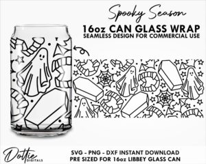 Spooky Halloween Collection 16oz Glass Can Cut File SVG PNG DXF 16oz Libbey Wrap Cup