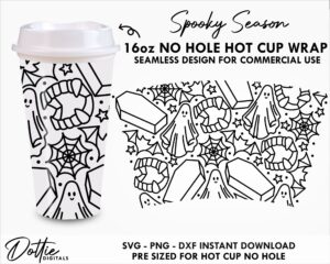 Spooky Season Starbucks No Hole Hot Cup SVG PNG DXF Cutting File 16oz Grande Instant Digital Download Mug Coffee