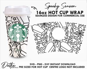Spooky Season Halloween Starbucks Hot Cup SVG PNG DXF Cutting File 16oz Grande Digital Download Mug Coffee