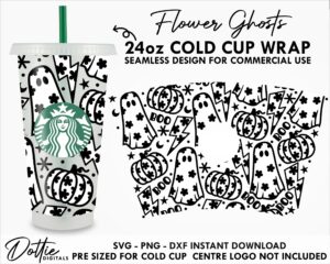 Halloween Spooky Flower Ghosts Starbucks Cold Cup SVG PNG Dxf 24oz Venti Coffee Tumbler Vector Wrap