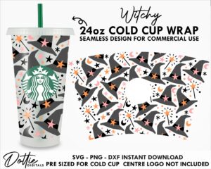 Witch's Hat Starbucks Cold Cup SVG PNG Dxf 24oz Venti Cup Coffee Tumbler Wrap Halloween
