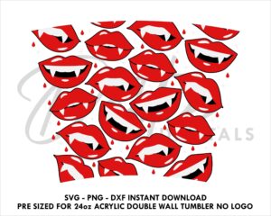 Halloween Vampire Teeth No Hole Double Wall 24oz Acrylic Tumbler SVG PNG DXF CutFile Cup