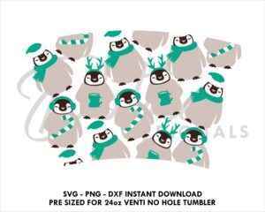 Cute Winter Penguins Starbucks Cold Cup No Hole Gap SVG PNG DXF Full Wrap Cutting File 24oz Venti