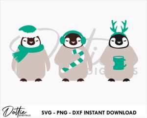 Christmas Penguins SVG PNG DXF Sublimation Sticker Cutting Craft File Cricut Silhouette