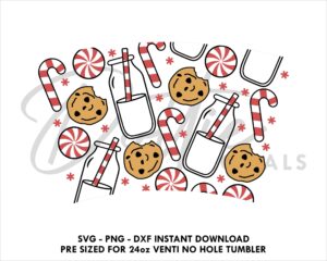 Red Design Xmas Milk N Cookies Starbucks Cold Cup No Hole Gap SVG PNG DXF Full Wrap Cutting File 24oz Venti