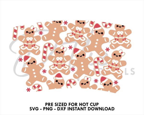 Festive Gingerbreads Starbucks No Hole Hot Cup SVG PNG DXF Cutting File 16oz Grande Instant Digital Download - Image 2