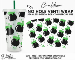Halloween Witch's Cauldron Starbucks Cold Cup No Hole SVG PNG DXF No Gap Full Wrap Cutting File 24oz Venti