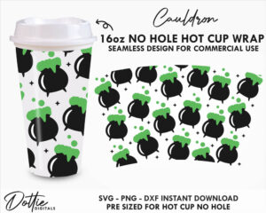 Halloween Witch's Cauldron Starbucks No Hole Hot Cup SVG PNG DXF Cutting File 16oz Grande Instant Digital Download Coffee