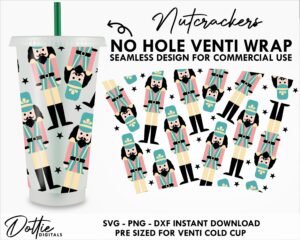 Xmas Nutcracker Toy Soldiers Starbucks Cold Cup No Hole Gap SVG PNG DXF Full Wrap Cutting File 24oz Venti