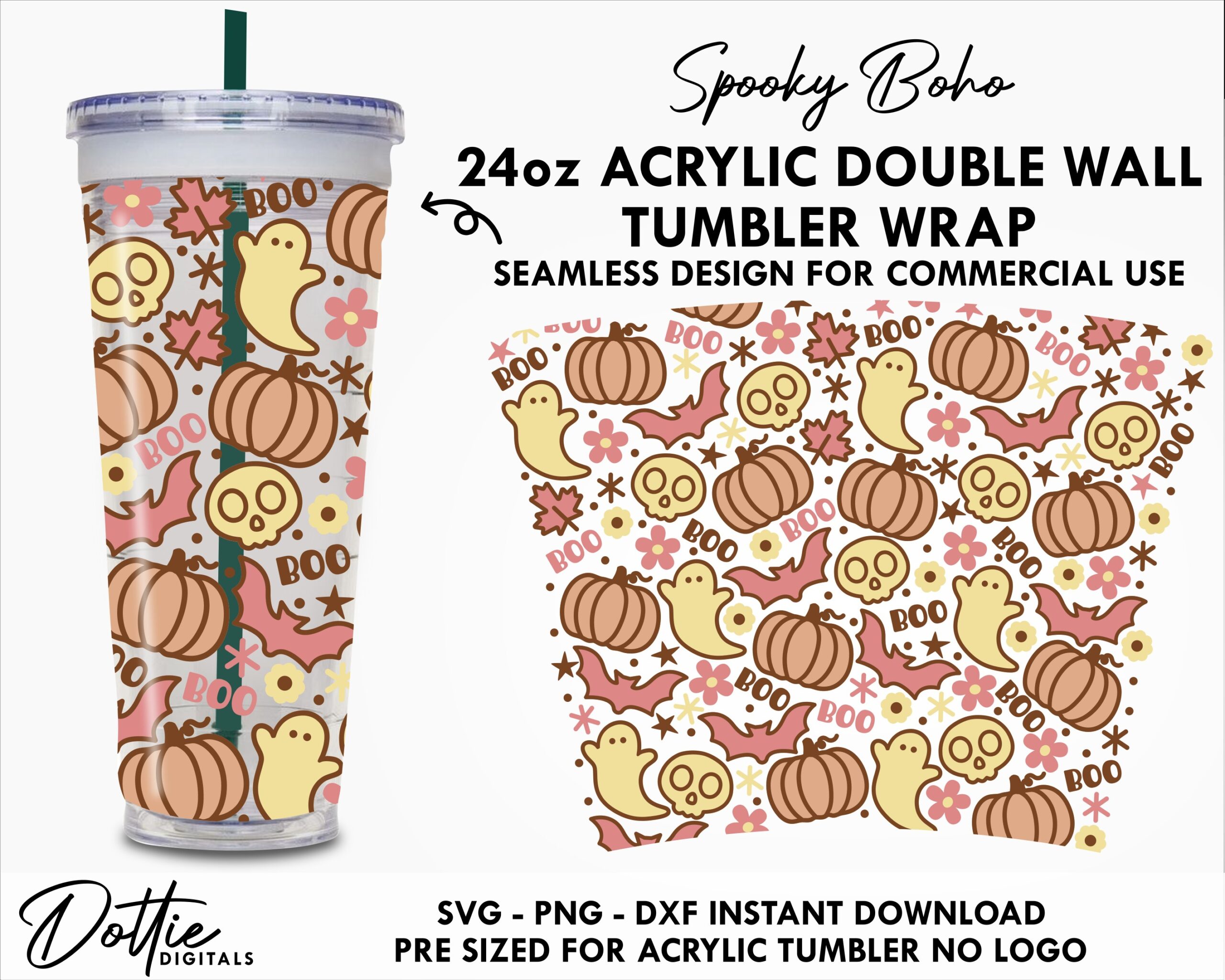 Dottie Digitals - Halloween Cute Ghosts Starbucks Double Wall 24oz