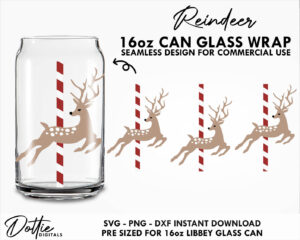 Christmas Reindeers Libbey Glass Wrap SVG 16oz Can PNG DXF Design Cut File