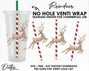 Christmas Reindeer Starbucks Cold Cup No Hole Gap SVG PNG DXF Full Wrap Cutting File 24oz Venti
