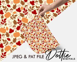 Fall Pumpkins and Leaves Repeat Pattern Download, Digital Paper, Seamless, JPG, PAT File,