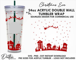 Christmas Eve Festive Sky Line Starbucks Double Wall 24oz Acrylic Tumbler SVG PNG DXF CutFile Cup