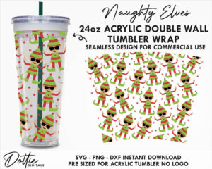 Christmas Naughty Elves No Hole Starbucks Double Wall 24oz Acrylic Tumbler SVG PNG DXF CutFile Cup