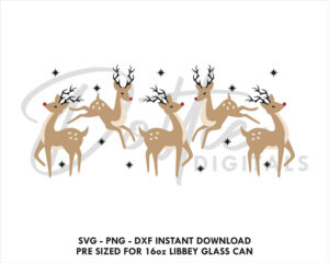 Christmas Reindeer Libbey Glass Wrap SVG 16oz Can PNG DXF Design Cut File