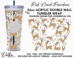 Christmas Reindeer Starbucks Double Wall 24oz Acrylic Tumbler SVG PNG DXF CutFile Cup