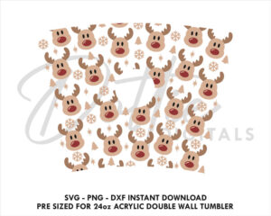 Cute Rudolph Reindeer Faces Starbucks Double Wall 24oz Acrylic Tumbler SVG PNG DXF CutFile Cup