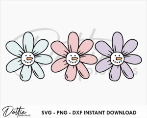Flower Snowmen SVG PNG DXF Sublimation Sticker Cutting Craft File Cricut Silhouette