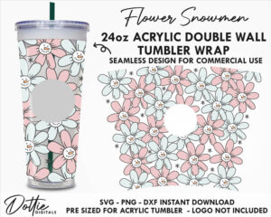 Flower Snowmen Starbucks Double Wall 24oz Acrylic Tumbler SVG PNG DXF CutFile Cup