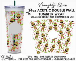 Naughty Christmas Elves Starbucks Double Wall 24oz Acrylic Tumbler SVG PNG DXF CutFile Cup