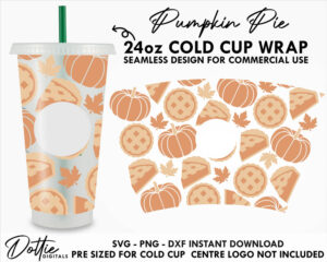 Pumpkin Pie Starbucks Cold Cup SVG PNG Dxf 24oz Venti Coffee Tumbler Vector Wrap