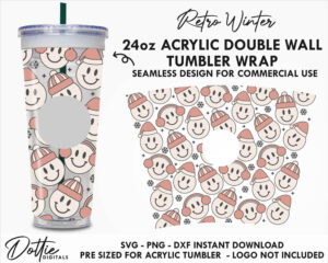 Retro Winter Faces Starbucks Double Wall 24oz Acrylic Tumbler SVG PNG DXF CutFile Cup