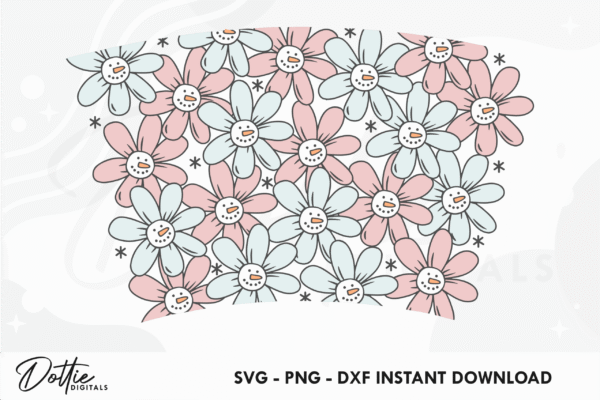 Snowmen Flowers Starbucks Cold Cup No Hole SVG PNG DXF No Gap Full Wrap Cutting File 24oz Venti - Image 2
