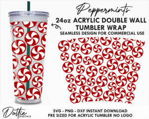 Candy Peppermints No Hole Starbucks Double Wall 24oz Acrylic Tumbler SVG PNG DXF CutFile Cup