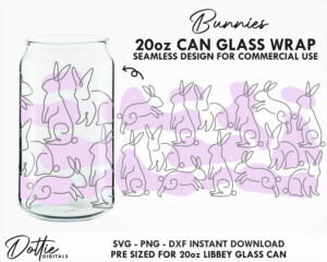 Bunnies 20oz Libbey Glass Can SVG Wrap  PNG DXF Cup Cutting File