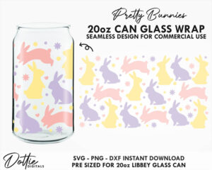 Pretty Bunnies 20oz Libbey Glass Can SVG Wrap  PNG DXF Cup Cutting File