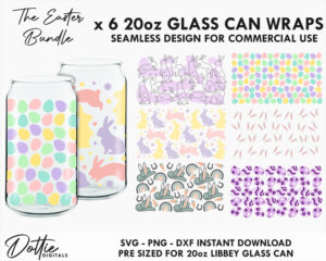 Easter 20oz Libbey Glass Can SVG Wrap BUNDLE PNG DXF Cup Cutting File